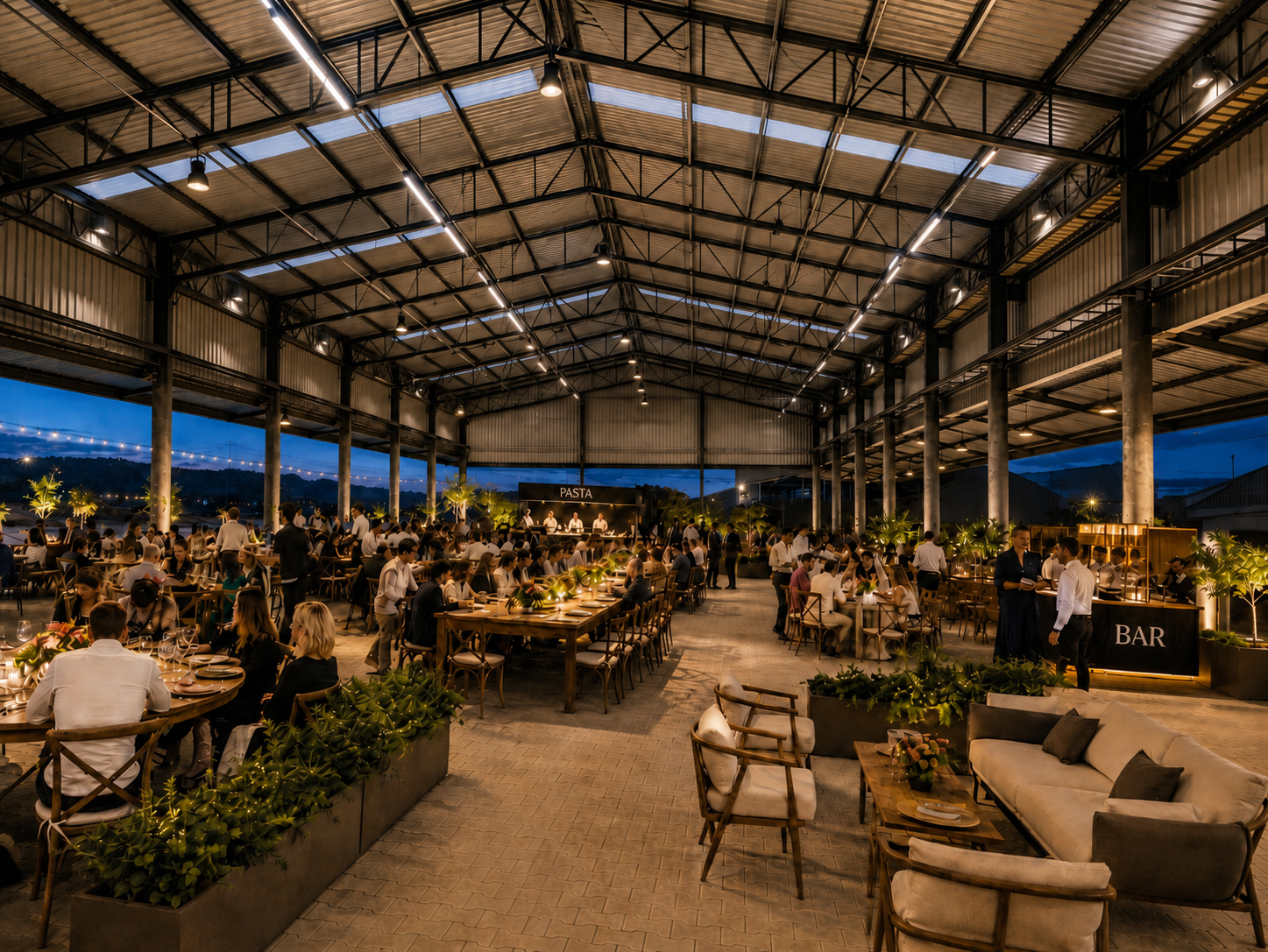 Jantar corporativo no galpão da Arena 238